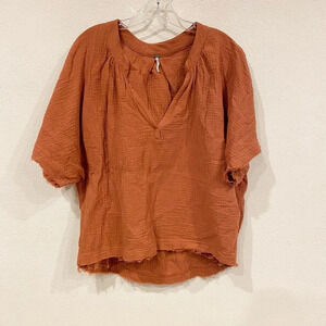 Young Fabulous and Broke Orange Raw Hem Top Size Medium EUC